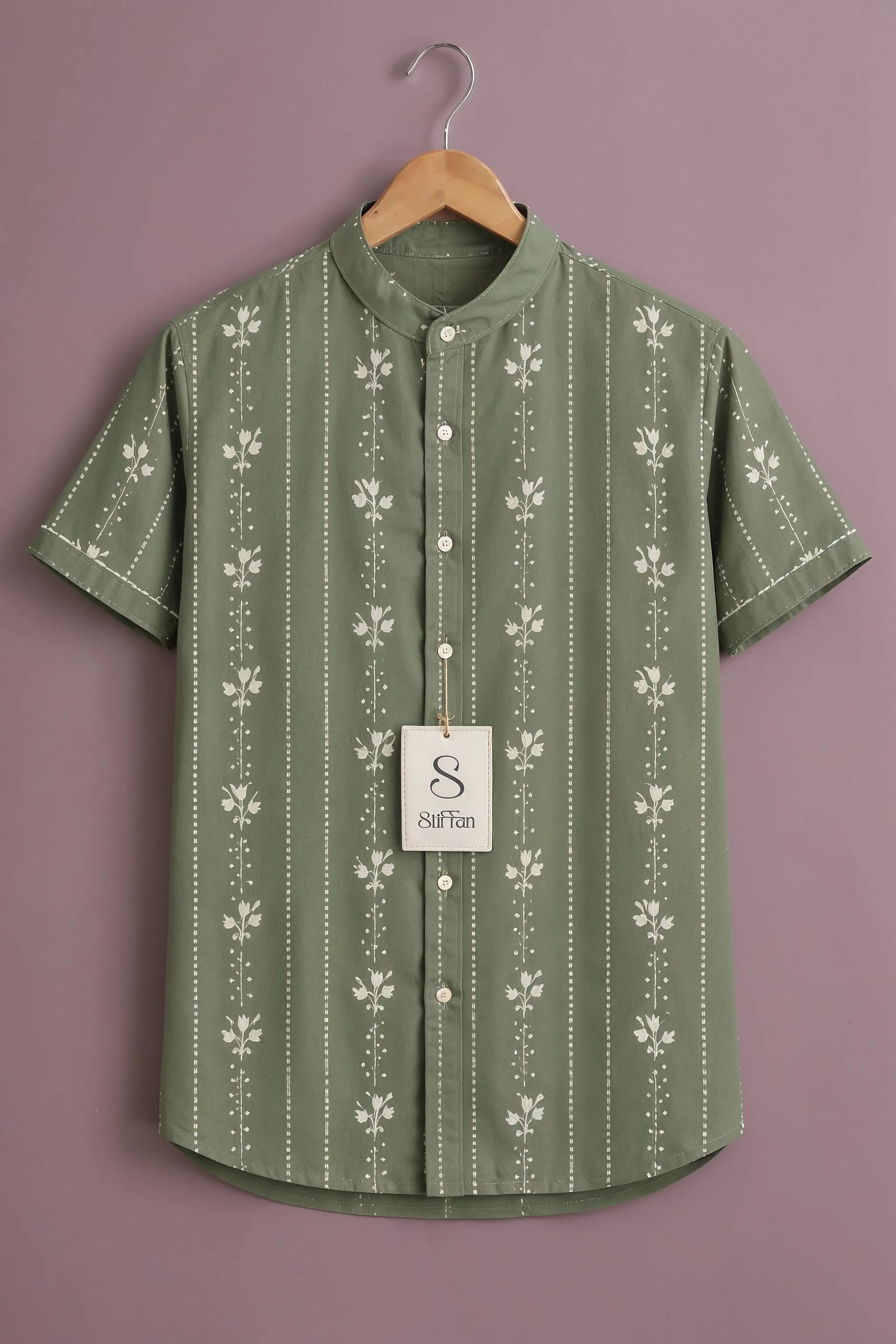 Men's Olive Bloom Stripe Shirt