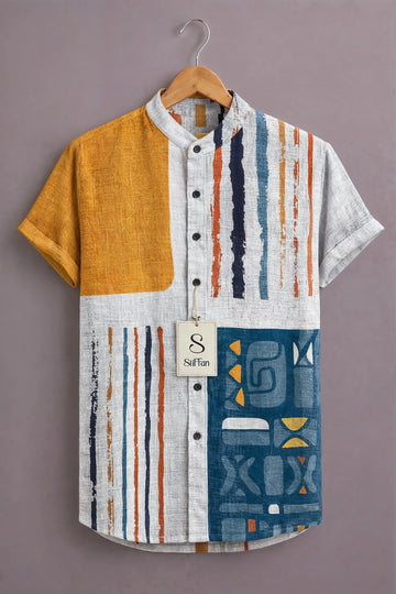 Rust Horizon Abstract Panel Shirt