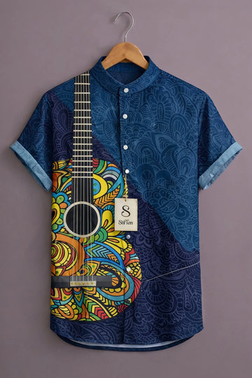 Men's Indigo Guitar Art Shirt