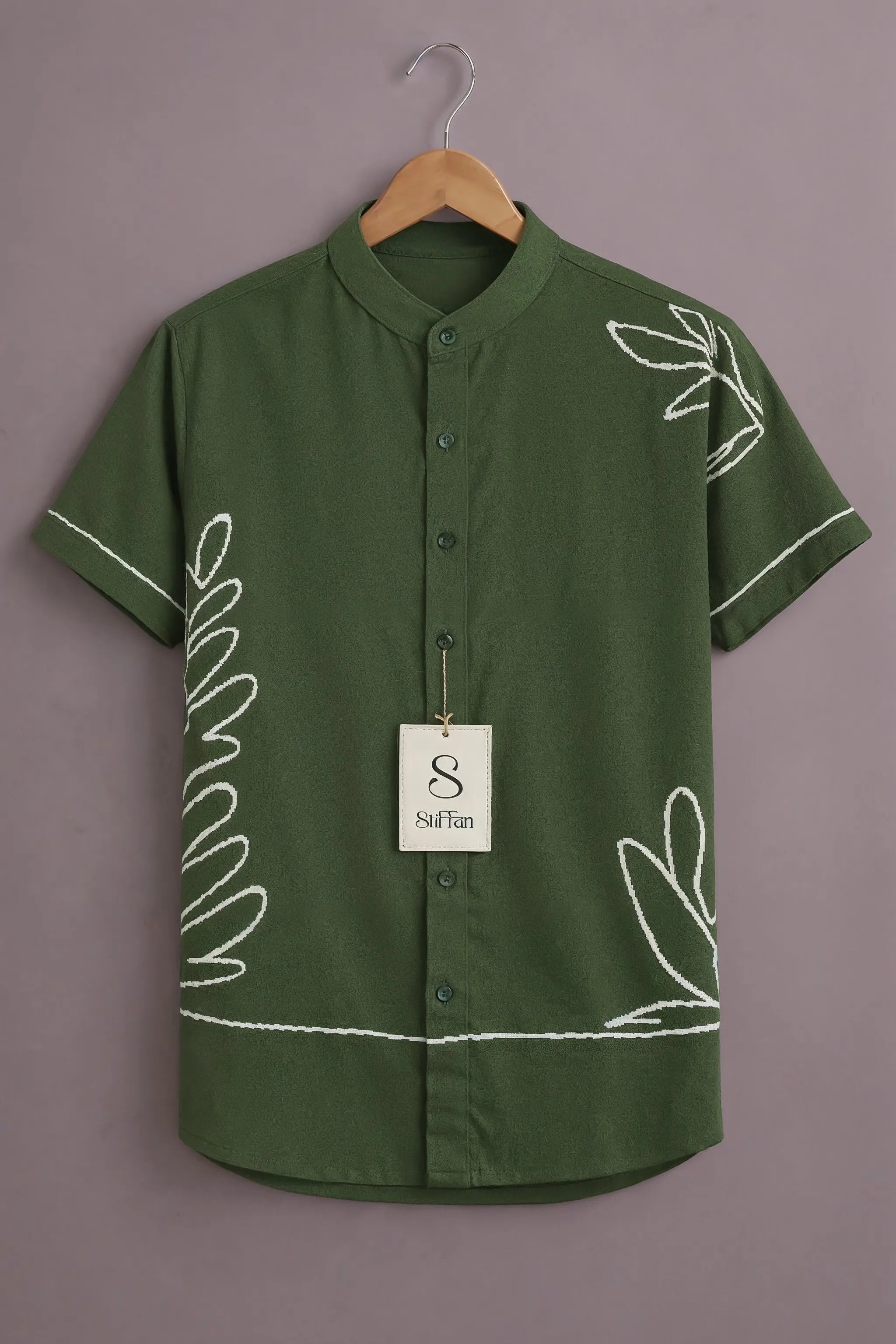 Men's Olive Leaf Embroidered Shirt