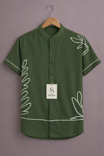 Men's Olive Leaf Embroidered Shirt