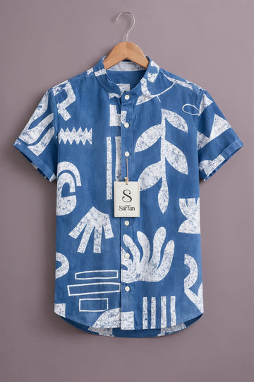 Men's Indigo Abstract Print Shirt