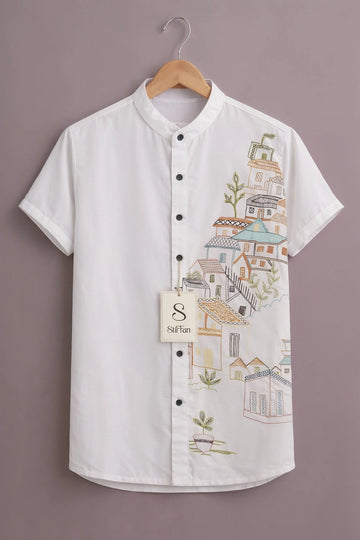 Ivory Urban Sketch Panel Shirt