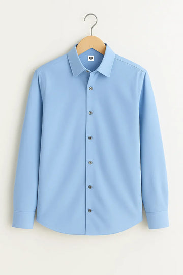 Duckberry's Signature Sky Blue Camp Collar Design with Crisp Stitching and Polished Look Shirt