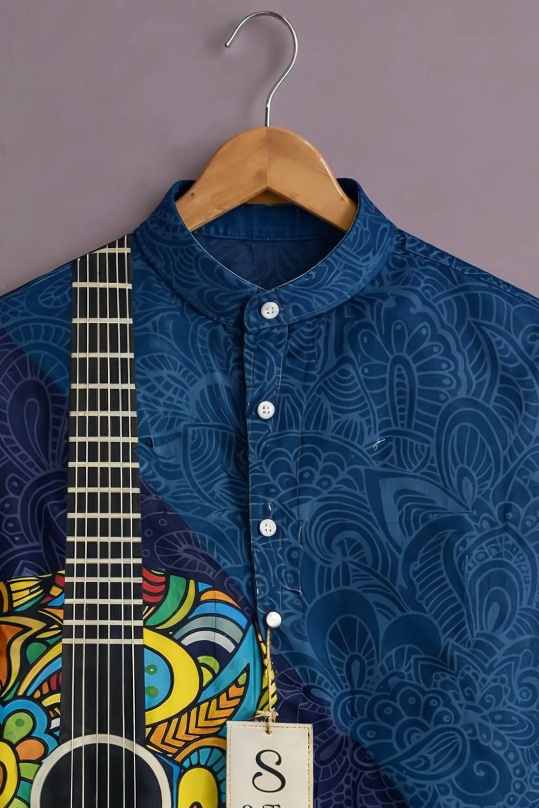 Men's Indigo Guitar Art Shirt