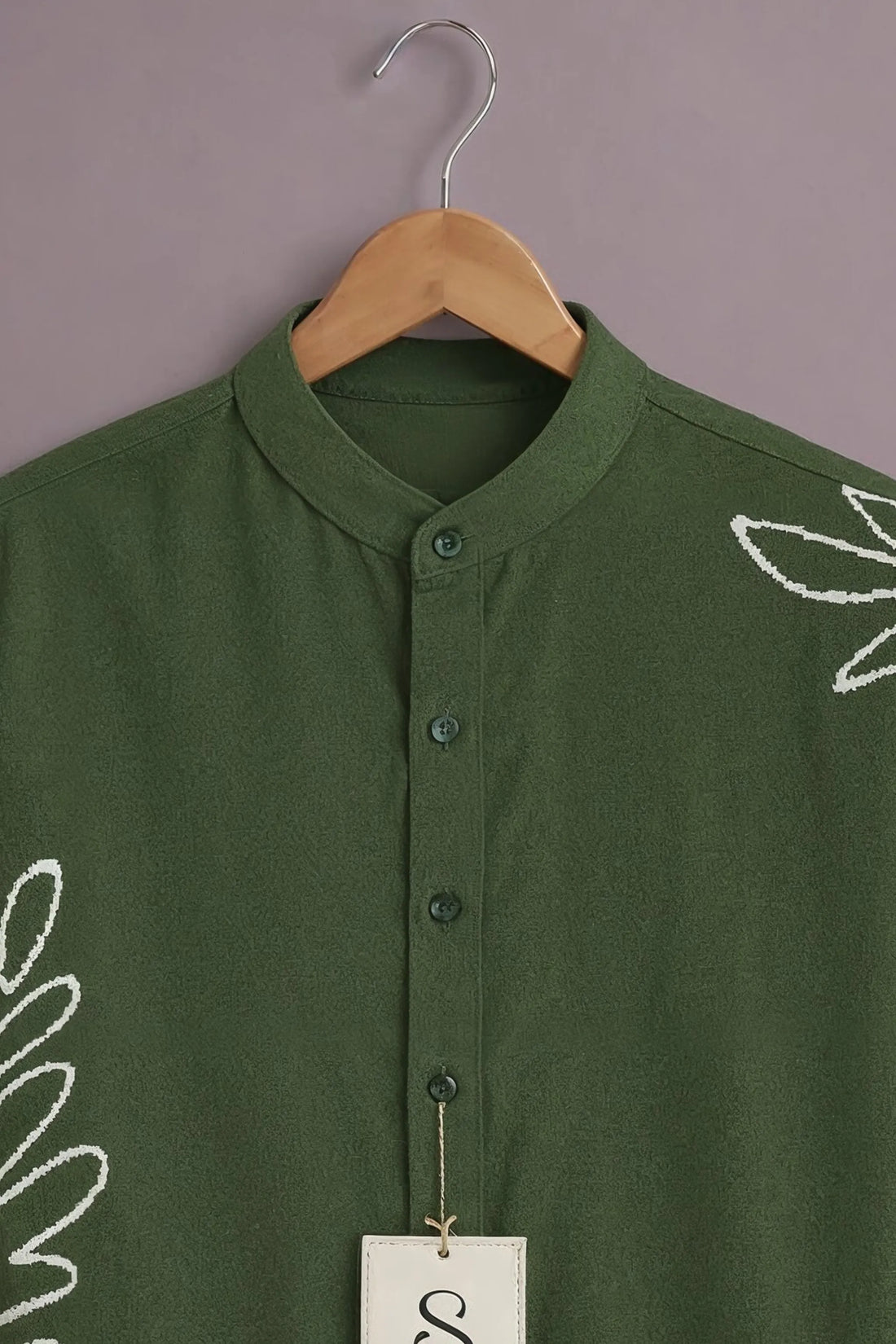 Men's Olive Leaf Embroidered Shirt