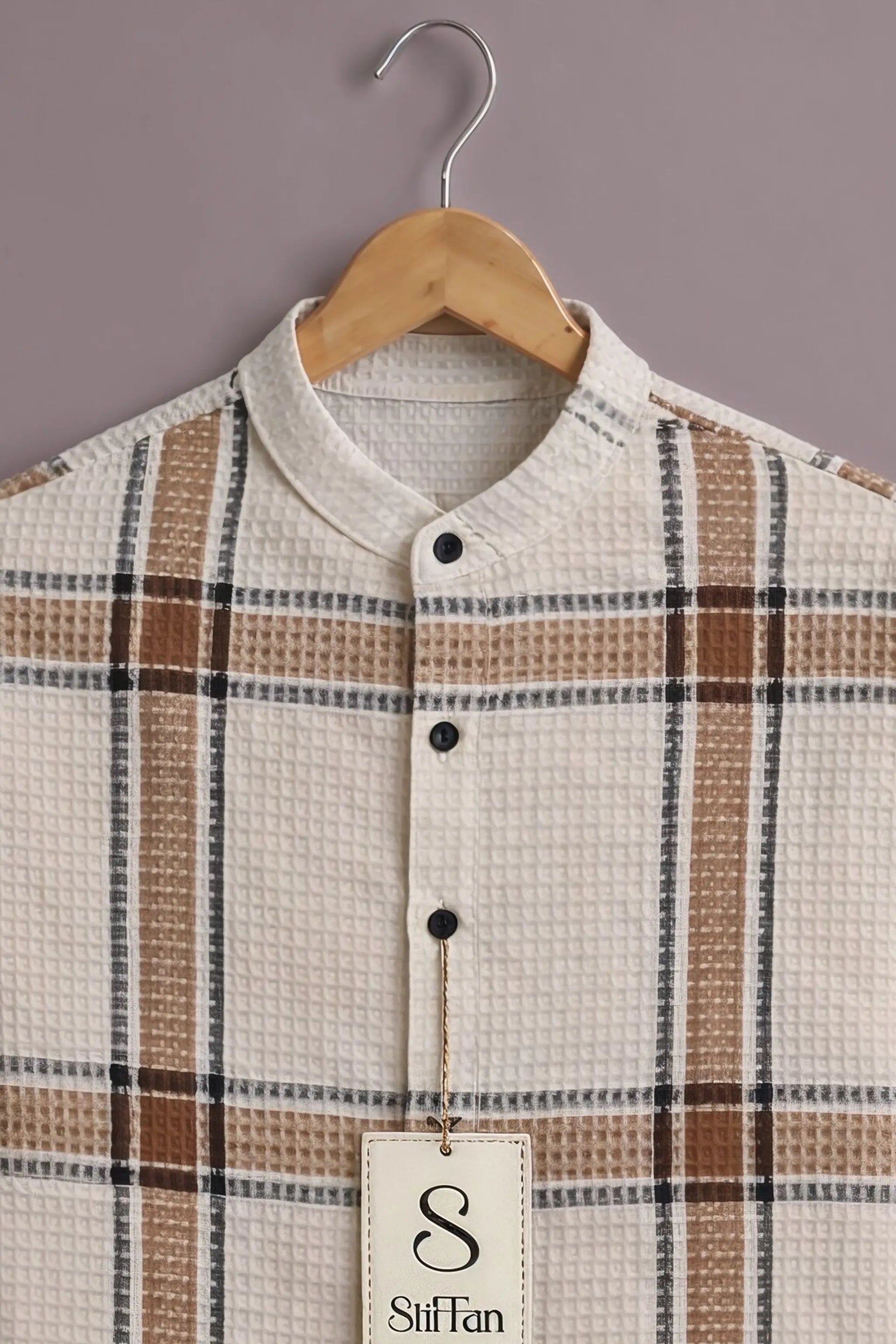 Ivory Sand Check Textured Shirt