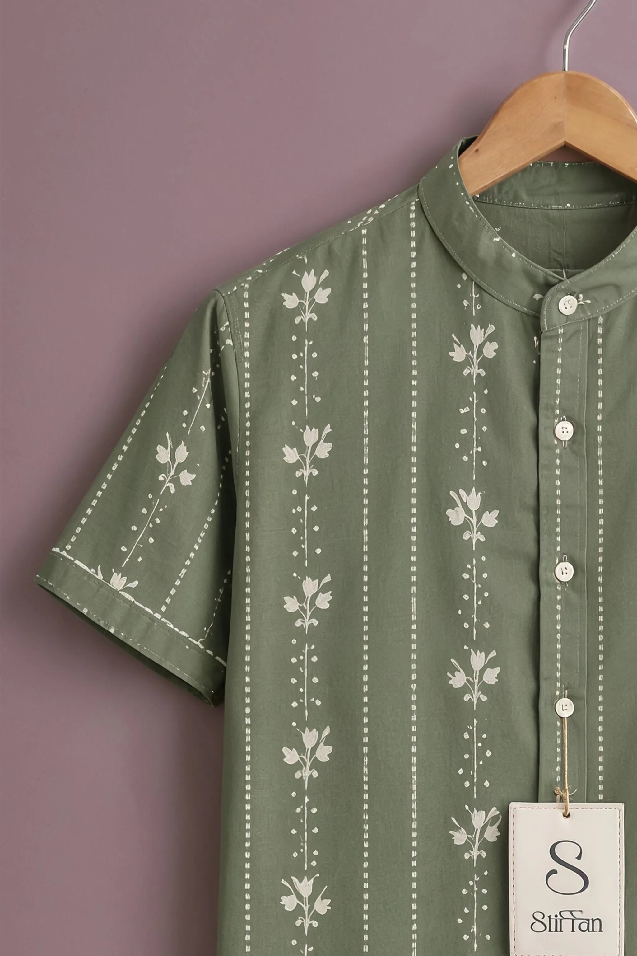 Men's Olive Bloom Stripe Shirt