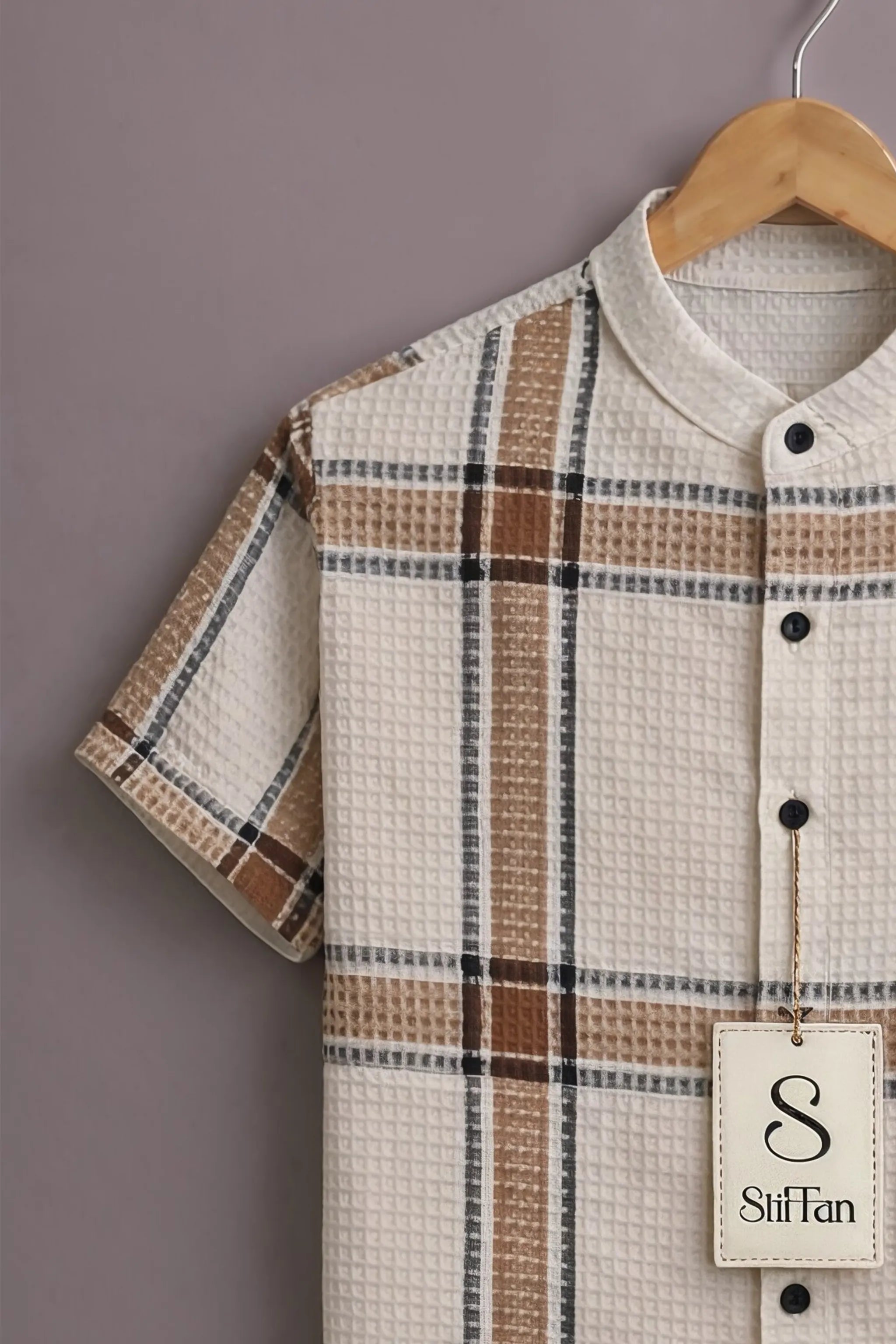 Ivory Sand Check Textured Shirt