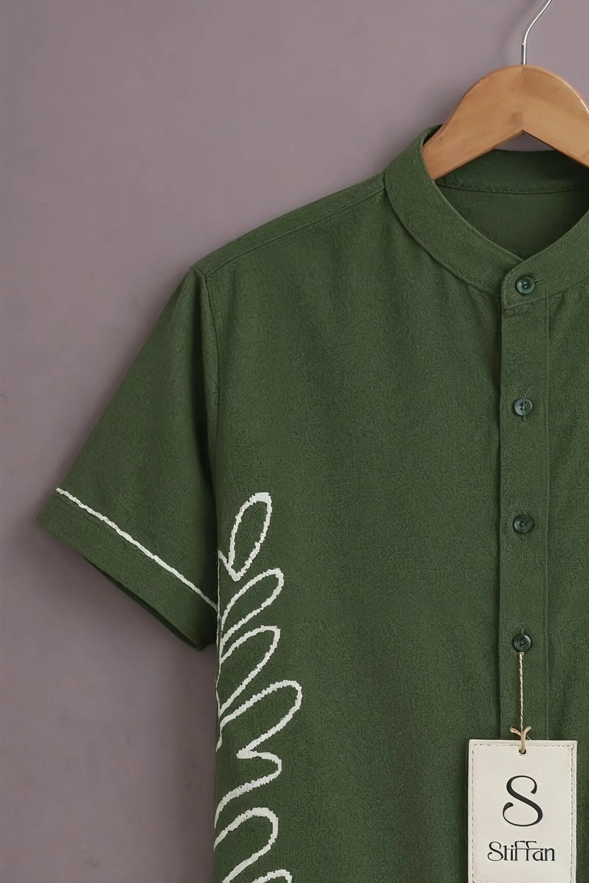 Men's Olive Leaf Embroidered Shirt