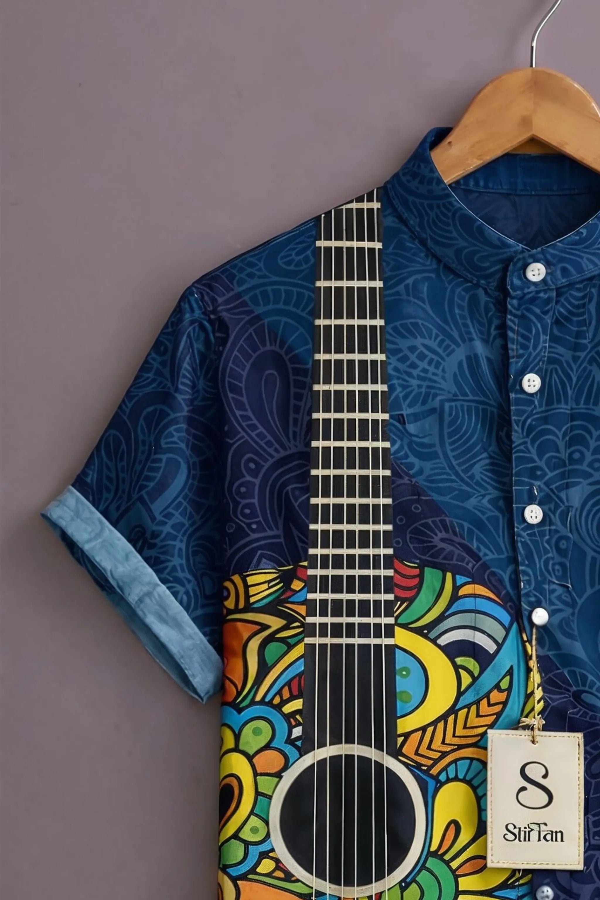 Men's Indigo Guitar Art Shirt
